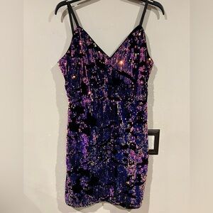 Sequin Black Velvet V-Neck Mini Dress